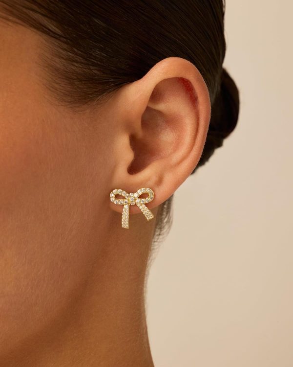 Cubic Zirconia Bow Stud Earrings for Women | Coquette Earring Pair - Image 2