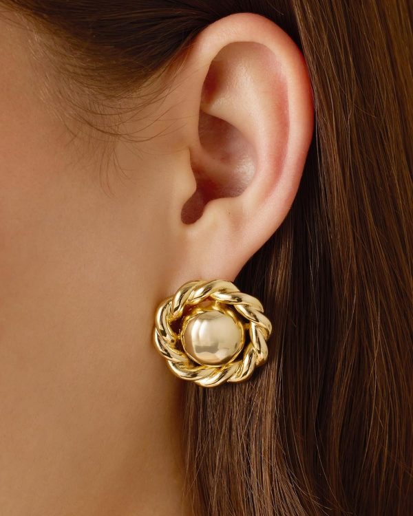 Gold Plated Chunky Vintage Earrings for Women - Trendy Textured Ribbed Knot Geometric Triangle Rope Button Seashell Wing Dangle Drop Stud Earrings Dupes - Image 2
