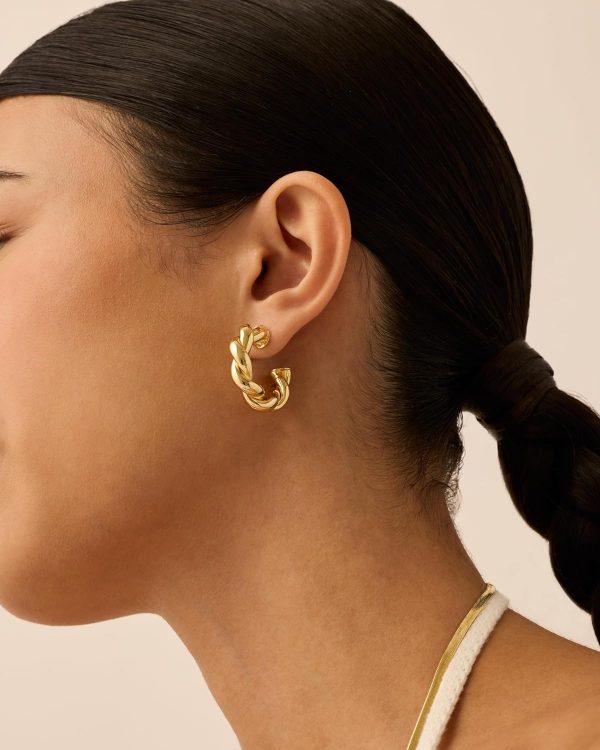 Gold Plated Chunky Twisted Puffed Rope Hoop Earrings for Women | Gold Earring Pair - Image 5