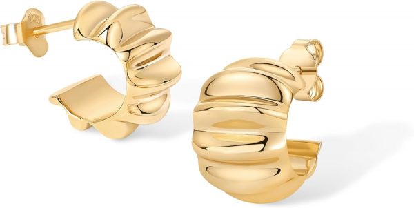 Bold Statement Hoop Earrings for Women - Trendy Boho Ribbed Croissant Scallop Peach Puffy Jewelry Chunky Gold Earrings - Image 2