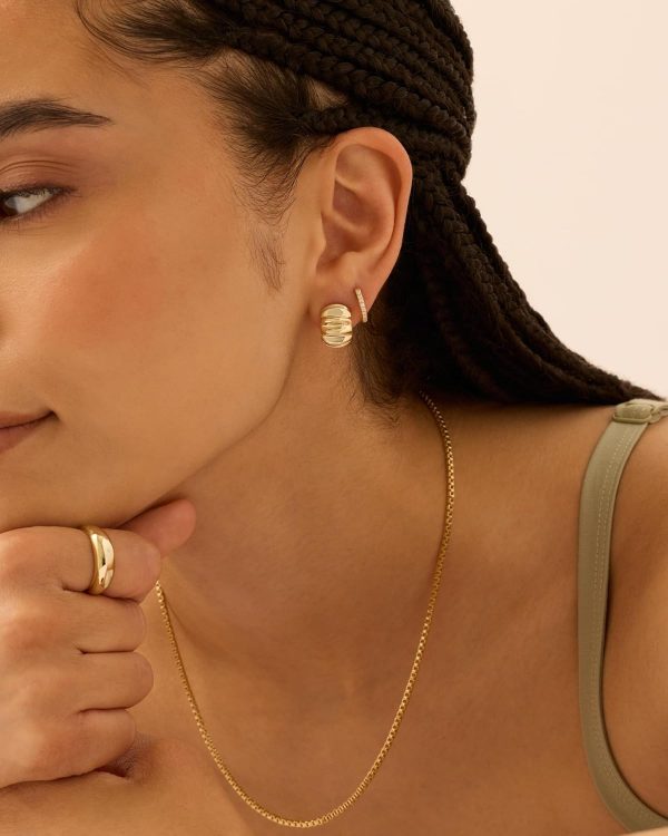 Bold Statement Hoop Earrings for Women - Trendy Boho Ribbed Croissant Scallop Peach Puffy Jewelry Chunky Gold Earrings - Image 4