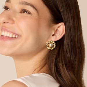 Gold Plated Chunky Vintage Earrings for Women - Trendy Textured Ribbed Knot Geometric Triangle Rope Button Seashell Wing Dangle Drop Stud Earrings Dupes