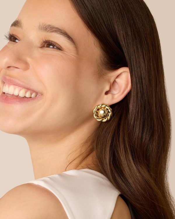 Gold Plated Chunky Vintage Earrings for Women - Trendy Textured Ribbed Knot Geometric Triangle Rope Button Seashell Wing Dangle Drop Stud Earrings Dupes