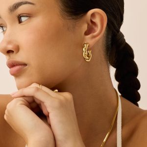 Gold Plated Chunky Twisted Puffed Rope Hoop Earrings for Women | Gold Earring Pair
