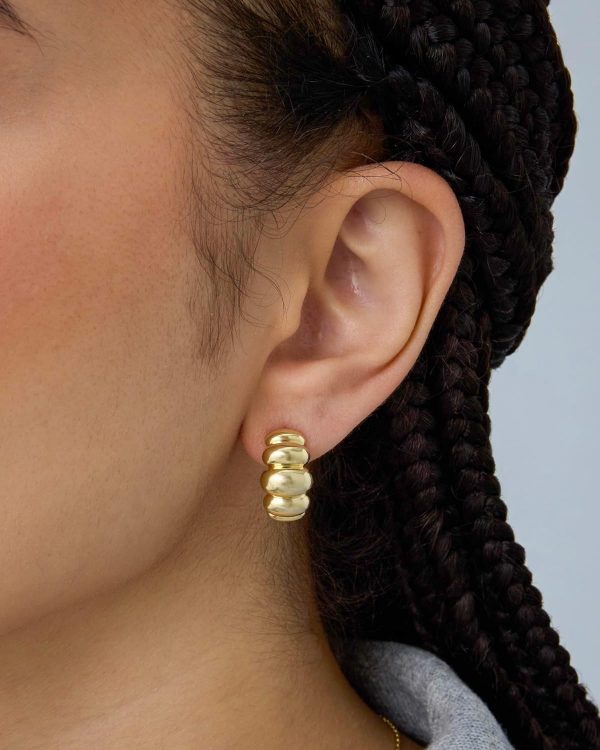 Bold Statement Hoop Earrings for Women - Trendy Boho Ribbed Croissant Scallop Peach Puffy Jewelry Chunky Gold Earrings - Image 5