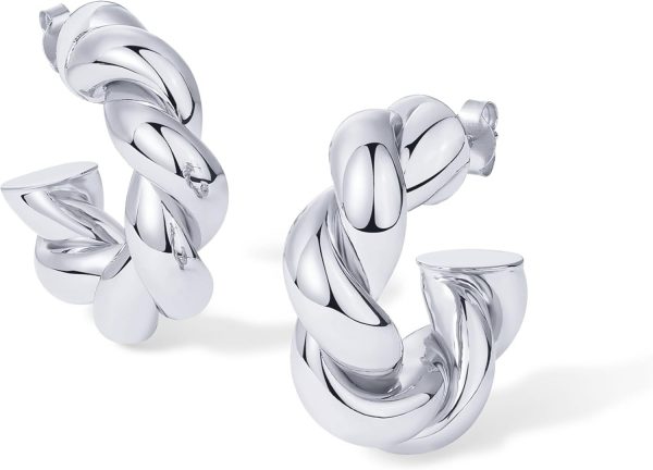 Gold Plated Chunky Twisted Puffed Rope Hoop Earrings for Women | Gold Earring Pair - Image 2