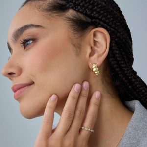 Bold Statement Hoop Earrings for Women - Trendy Boho Ribbed Croissant Scallop Peach Puffy Jewelry Chunky Gold Earrings