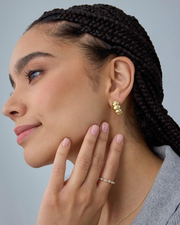 Bold Statement Hoop Earrings for Women - Trendy Boho Ribbed Croissant Scallop Peach Puffy Jewelry Chunky Gold Earrings